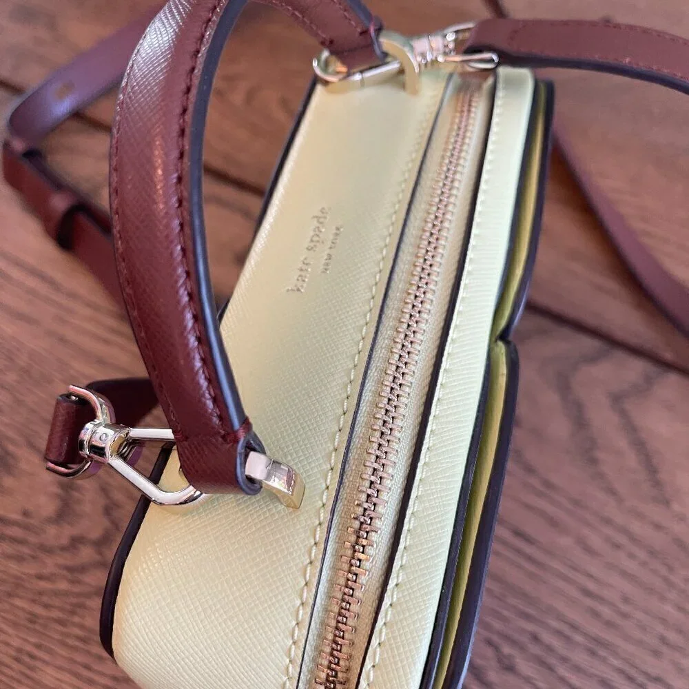 NWT!! Kate Spade Vanity Mini Top Handle Bag -Purple/Cream yellow(Irisbloom) - Picture 8 of 16